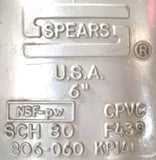 Spears 806-060 Elbow Fitting CPVC 6" SCH 80 KPIAI F439 NSF-pw