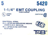 T & B 5420 EMT Coupling 1-1/4" Steel (Box of 5)