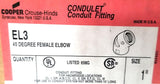 Cooper Crouse-Hinds EL3 Elbow Conduit Fitting Female 45° 698G 1" (Box of 4)