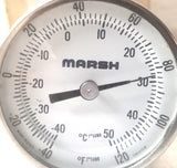 Marsh L11102 Thermometer CR2002D 2" Dial 2-1/2" Stem 1/4" NPT -40 - 120 °F