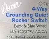Leviton Decora 112-05604-2WS Grounding Quiet Rocker Switch 4-Way 120-277VAC 15A