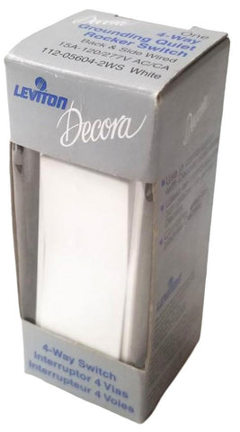 Leviton Decora 112-05604-2WS Grounding Quiet Rocker Switch 4-Way 120-277VAC 15A