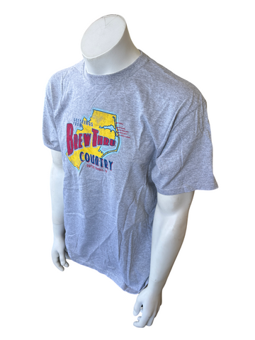 Anvil Men's Brew Thru Country Outer Banks Graphic Gray Short Sleeve Shirt Size L