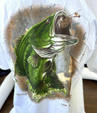 Delta Men's Large Mouth Bass Fishing Graphic White Short Sleeve Shirt Size Large