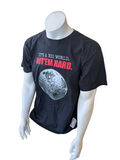 Anvil Men's It's A Big World Hit'em Hard Golf Graphic Black Shirt Size Large