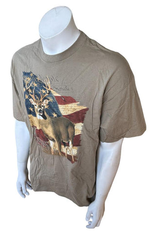 Delta Men's American Hunter Buck Graphic Tan Short Sleeve Shirt Size X-Large
