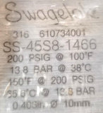 Swagelok SS-45S8-1466 Ball Valve 316 610734001 200Psig @ 100°F 150°F @ 200Psig