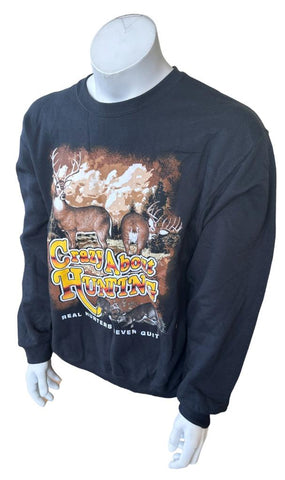 Jerzees Men's Crazy About Hunting Black Crewneck Sweatshirt Size Large
