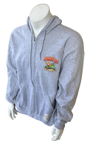 Brew Thru Men's Outer Banks NC Graphic Gray Zip-Up Hoodie Size X-Large