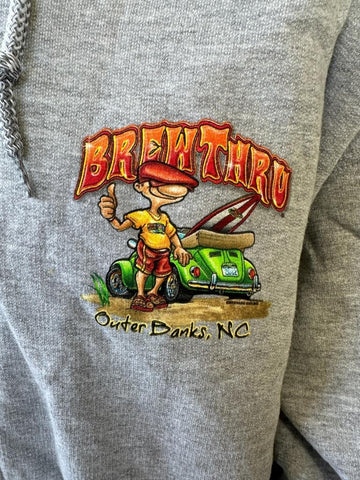 Brew Thru Men's Outer Banks NC Graphic Gray Zip-Up Hoodie Size X-Large