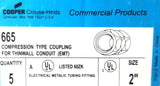 Cooper Crouse-Hinds 665 Electrical Metalic Tubing Fitting 2" (Box of 5)