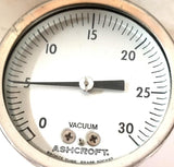 Ashcroft Gauge 0-30 Vacuum Bronze Tube Back Connection Brass Socket