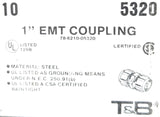 Thomas & Betts 5320 EMT Coupling 1" Steel (Box of 10)