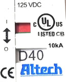 Altech D40 Branch Circuit Breaker 125VDC 10kA UL489 E305318 1P 0.2-63A