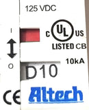 Altech D10 Branch Circuit Breaker 125VDC 10kA UL489 E305318 1P 0.2-63A