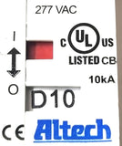 Altech D10 Branch Circuit Breaker 120-277VAC 10kA UL489 E305318 1P 0.2-63A