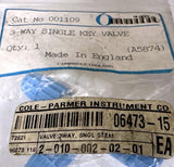 Omnifit 001109 3-Way Single Key Valve 1 to 4 mm OD Tubing A5874