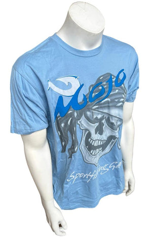 Mojo Sportfishing Gear Men's Blue Short Sleeve Pirate Skull Shirt Size Large