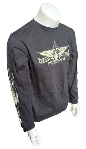 Lethal Threat Men's Motorcycle Motorworks Black Long Sleeve Shirt Size Medium