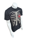 Bay Island Men's The White Stripe Skeleton Heart Graphic Black Shirt Size Large