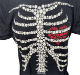 Bay Island Men's The White Stripe Skeleton Heart Graphic Black Shirt Size Large