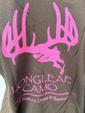 Anvil Men's LongLeaf Camo Antler Graphic Brown Short Sleeve Shirt Size Large