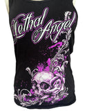 Bella Women's Lethal Angel Skull Graphic Black Tank Top Size Small