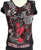 Next Level Women's Lethal Angel Devil Graphic Black Short Sleeve Shirt Size S