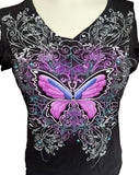 Next Level Women's Lethal Angel Butterfly Graphic Black Shirt Size Medium