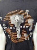 Canvas Men's Vertical Horizon Band Key Lock Black Short Sleeve Shirt Size Large