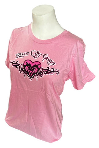 Anvil Women's River City Gang Graphic Pink Short Sleeve Band Shirt Size Small