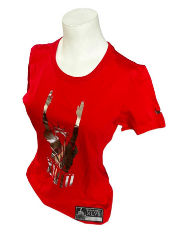 Nike Women's Touchdown Statue of Liberty Super Bowl XLVIII Red Slim Shirt Size M