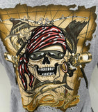 Mojo Sportfishing Gear Men's Pirate Skull Gray Short Sleeve Shirt Size Large