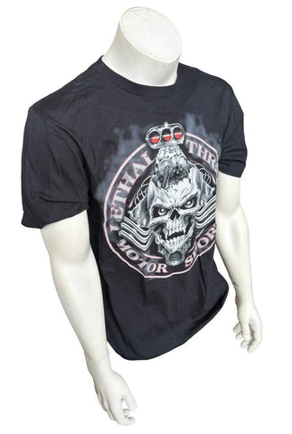 Lethal Threat Men's Motor Works Skull Motorcycle Hot Rod Black Shirt Size Large