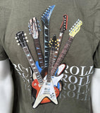 Delta Men's Rock N Roll Guitar Brown Short Sleeve Shirt Size Large