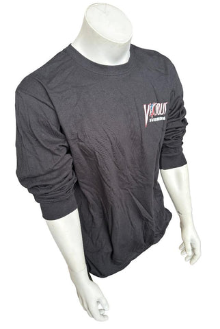 Anvil Men's Vicious Fishing USA Flag Black Long Sleeve Shirt Size Large