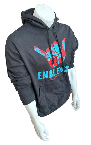Tultex Men's Emblem 3 Band Black Hoodie Sweatshirt Size Large