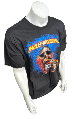 Harley Davidson Men's Skull Motorcycle Black Short Sleeve Shirt Size Large