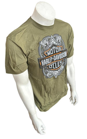 Harley Davidson Men's Green Motorcycle Short Sleeve Shirt Size Medium