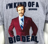Anvil Men's Anchorman I'm Kind of a Big Deal Ron Burgundy W Ferrell Gray Shirt L