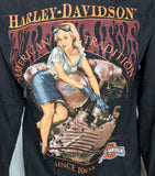 Harley Davidson Men's Motorcycle Woman Graphic Black Long Sleeve Shirt Medium