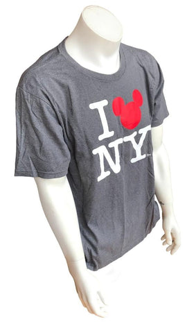 Disney Men's I Love NY Mickey Mouse Graphic Gray Short Sleeve Shirt Size Large