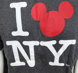 Disney Men's I Love NY Mickey Mouse Graphic Gray Short Sleeve Shirt Size Large