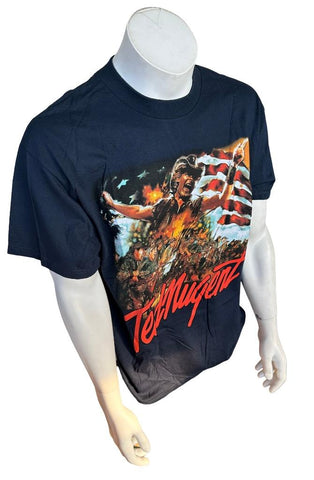 Alystyle Men's Ted Nugent American Flag Navy Short Sleeve Shirt Size Large