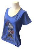 Disney Store Women's Minnie Mouse Sequin Short Sleeve Blue Shirt Size Large