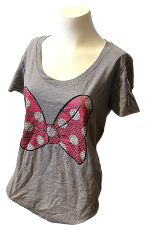 Disney Store Women's Minnie Mouse Bow Gray Short Sleeve Shirt Size Large