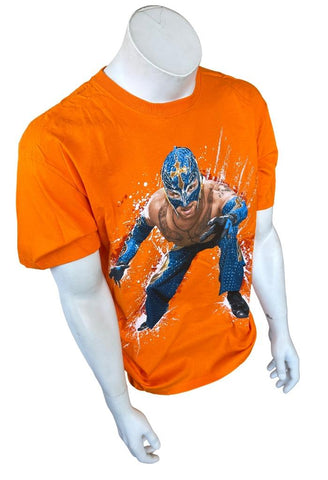 WWE Men's Rey Mysterio Wrestling Orange Short Sleeve Shirt Size Large