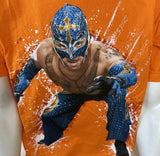 WWE Men's Rey Mysterio Wrestling Orange Short Sleeve Shirt Size Large