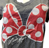 Disney Store Women's Minnie Mouse Glitter Bow Gray Short Sleeve Shirt Size M