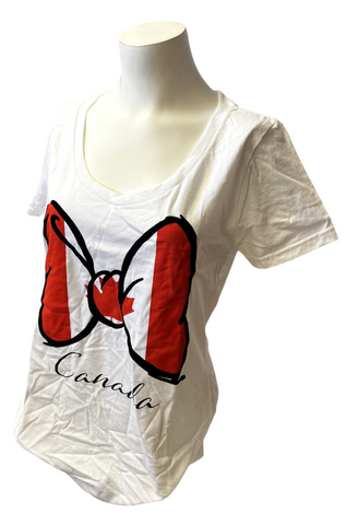 Disney Store Women's Minnie Mouse Canadian Flag Bow White Shirt Size Medium